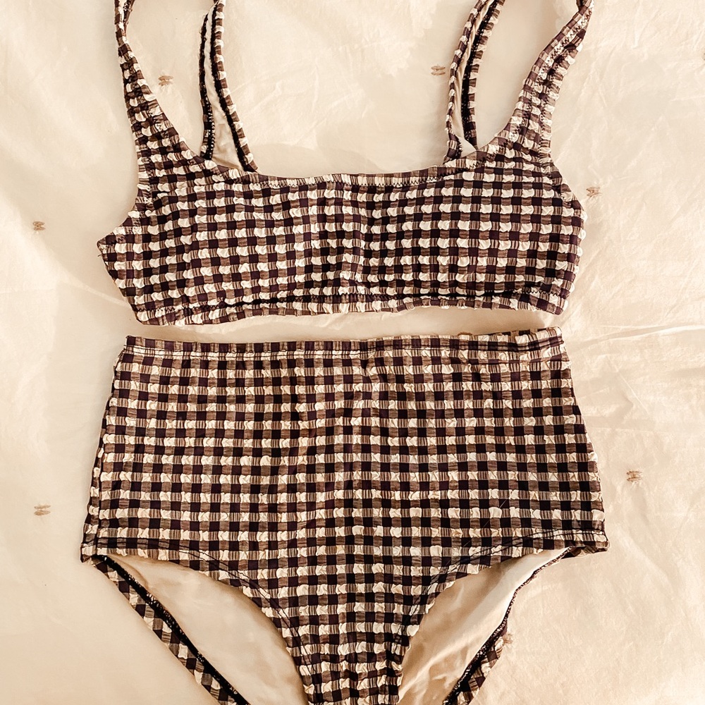 JCREW Gingham Scoop Bikini & High Waisted Bottom